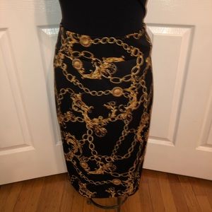 Black and Gold Chain Link Pencil Skirt